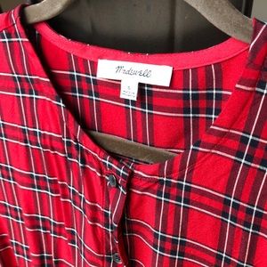Madewell Plaid Baby Doll top with Ruffle Detail